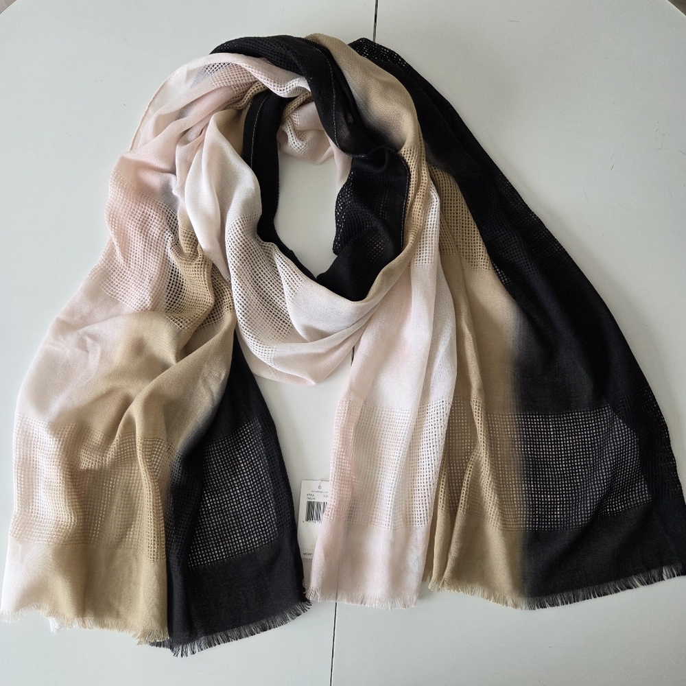 NWT Echo Ombre Neutral‎ Woven Striped Textured Scarf 25×85 Black Tan Brown Pink